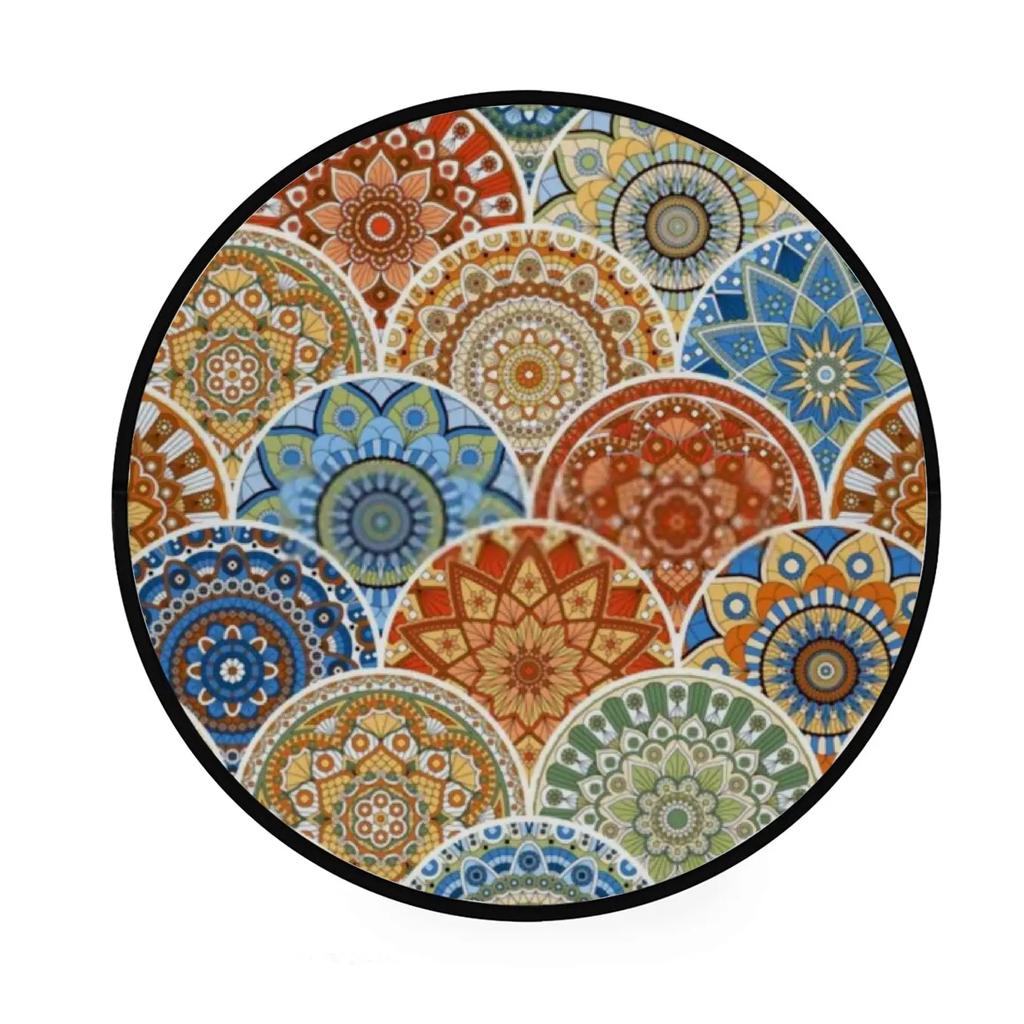 Abstraktní Boho Květinová Mandala Kulatý Koberec Exotický Květinový Kruh Koberec do Obývacího Pokojí Měkká Protiskluzová Podložka do Dětského Pokojí Vstupní Podlahová Rohož