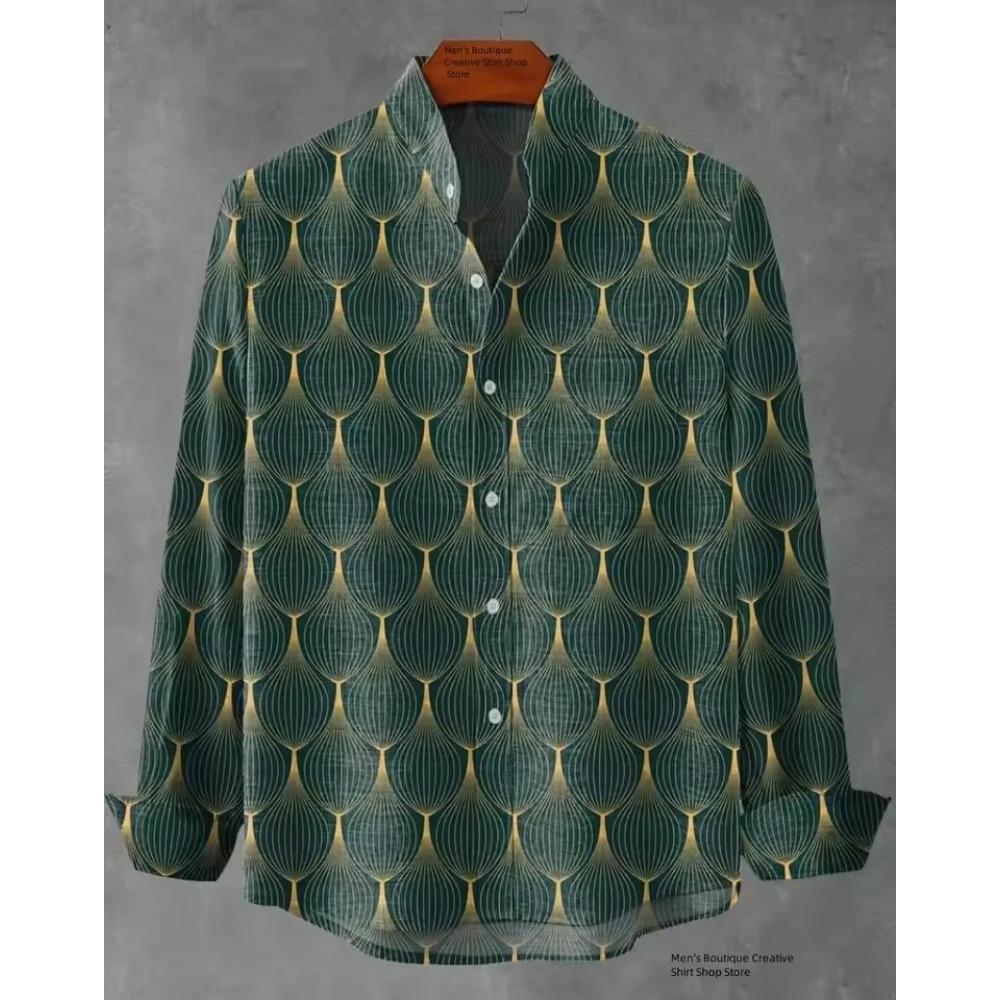 New Spring and Autumn Best-selling Men's Long-sleeved Comfortable Shirt Retro Kitten Pattern Art Print Shirt