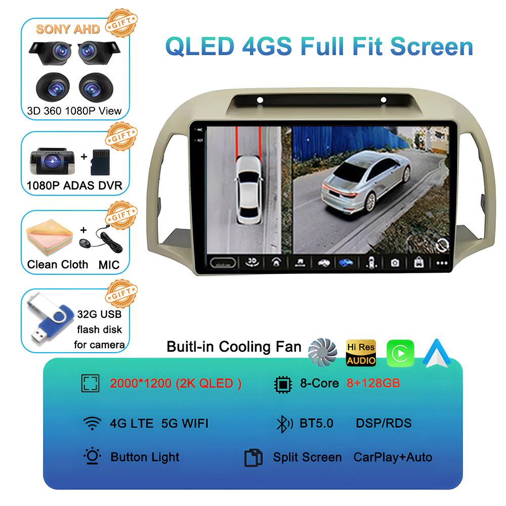 Android 14 Carplay WIFI+4G For Nissan March Micra K12 2002 2003 2004-2010 Car Radio Multimedia Player GPS Stereo 2din Head Unit
