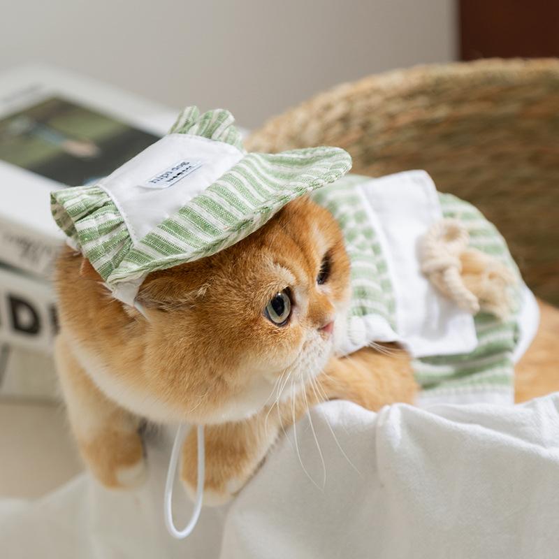 

Spring and summer simple striped cat vest light and breathable bipod blue cat kitten hairless cat clothes set XS (recommended weight 1-1.5kg)