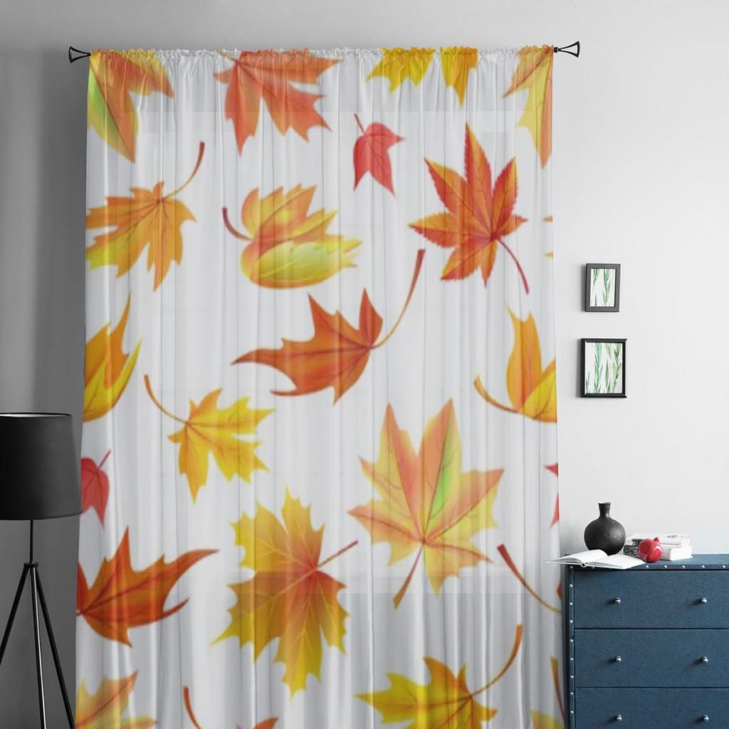 Herbstgelbe Blätter Luxuriöser Chiffon Transparente Vorhänge für Wohnzimmer Schlafzimmer Dekoration Fenster Voiles Tüllvorhang