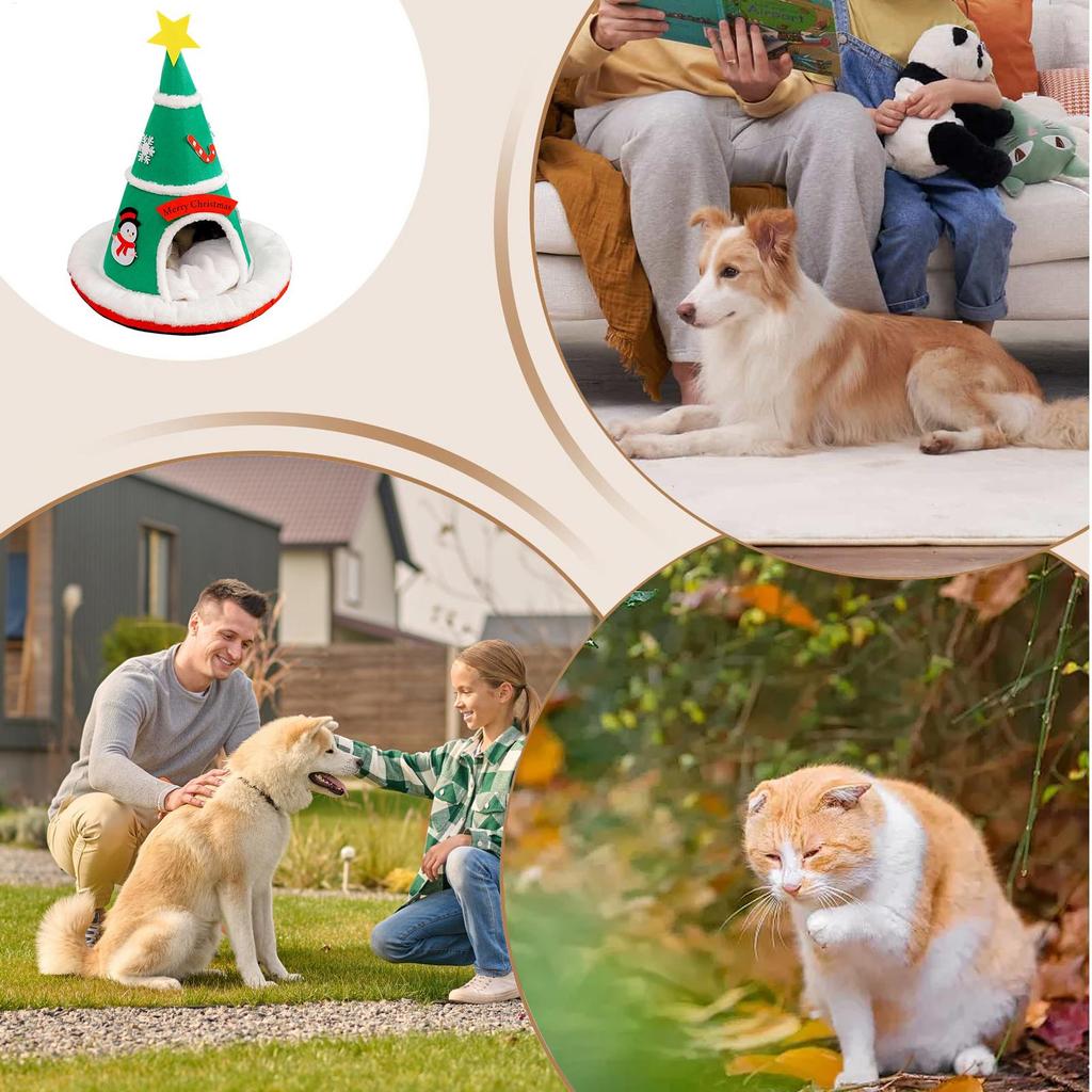 Covered Cat Bed Warm Christmas Tree Anti-Slip Bottom Pet Supplies Soft Sleeping Kitten Bed Cat Cave For Puppy Kitten Pet Indoor
