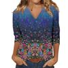 Women'S Casual Fashionable Flower Printing V-Neck Top With Seven Quarter Sleeves Women'S Summer Clothes Top Mujer