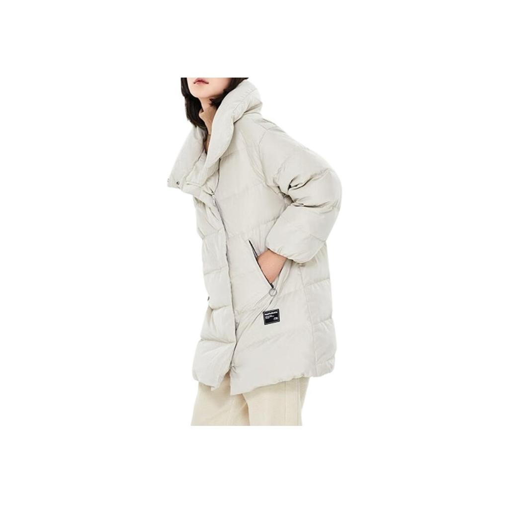 Li Ning Sports Fashion Series Lapel Mid-Length Down Jacket Winter Women Outerwear Cloud-Rain-Gray AYMP074-1