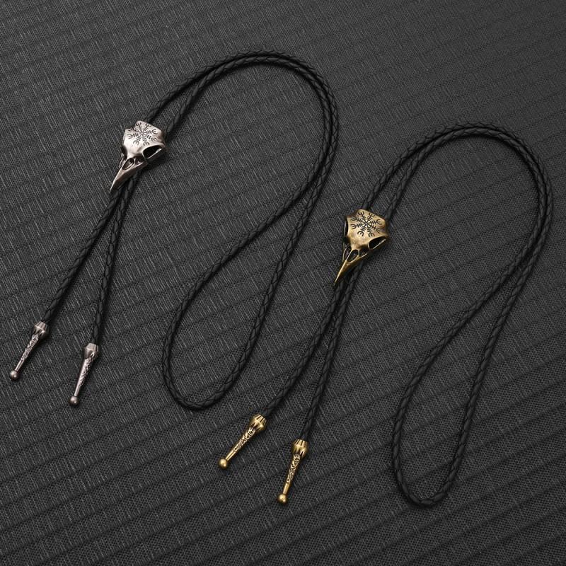 Vintage Bird Bone Shape Pendant Necktie Men Women Alloy Charm Leather Cord Accessory Casual Stylish Unisex