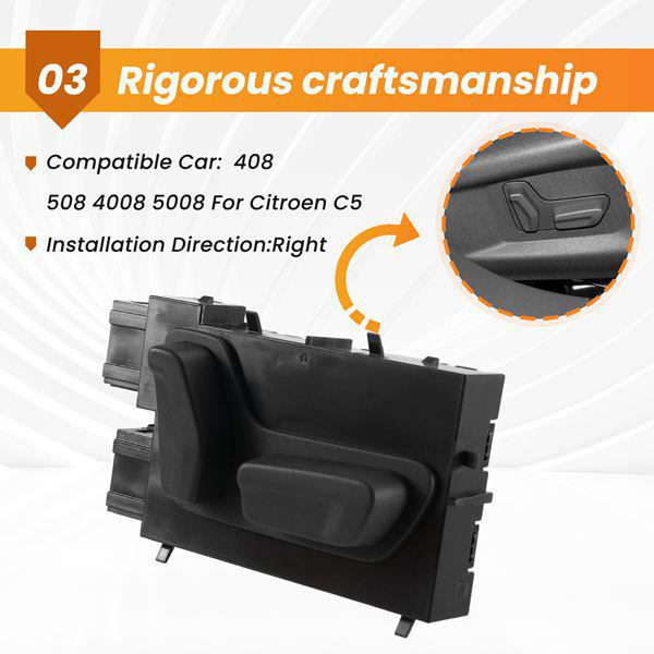 96666715ZE: Electric Seat Adjustment Switch for Peugeot 408 (Right Side) None