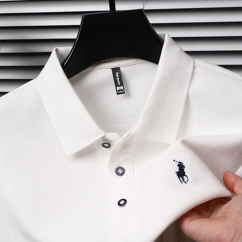 Men's Premium Striped Long-Sleeve Polo Shirt - Pure Cotton, High-End Business Wear