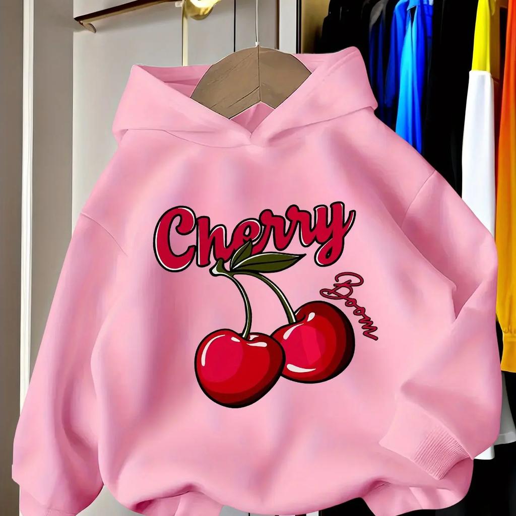 2026 Girls' Casual Fashion Hooded Sweatshirt, Sports Sweatshirt with Print Cherry Blossom