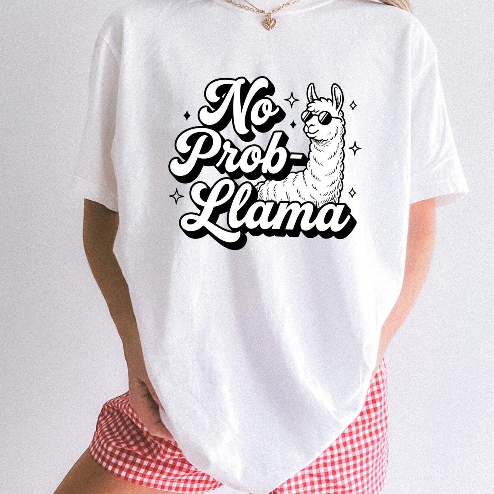 No Prob-Llama Comfort Colors 1717 T-Shirt, Funny Animal Sunglasses Tee, Sarcastic Cute Llama Pun Gift XL