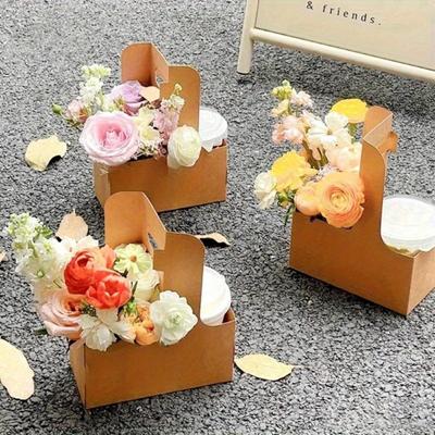 20 Stück Blumengeschenktüten Blumenstrauß Kraftpapiertüten mit Griff Braun Blumenverpackung Verpackungsbox für Frauen Valentinstag Muttertag Hochzeitsgeschenk Dekor
