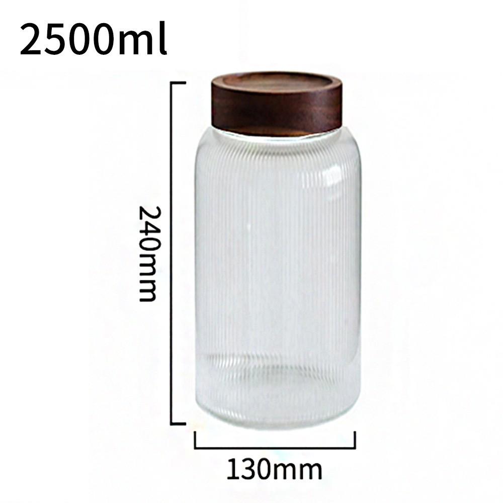 Vertical Stripe Borosilicate Glass Jar with Acacia Wood Lid - Large Capacity for Kitchen Storage or Pickles