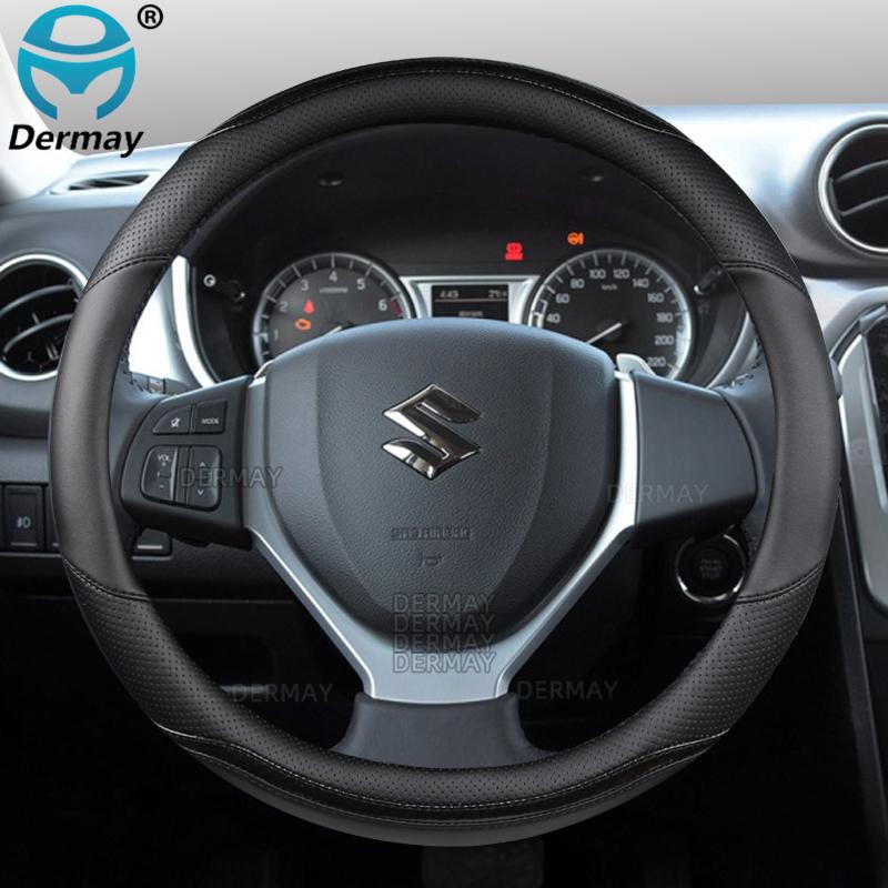 For Suzuki Vitara Grand Vitara DERMAY Car Steering Wheel Cover Microfiber Leather + Carbon Fiber Auto Accessories