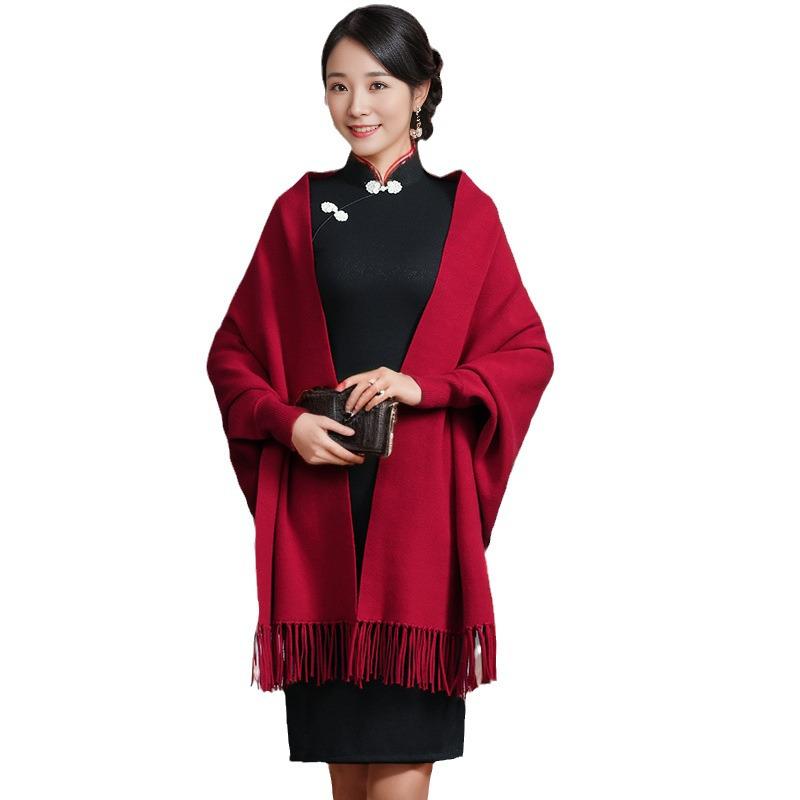 Women's Happy Mother-in-law Cheongsam Shawl Cape - Autumn/Winter Wedding Banquet Outerwear with Sleeves