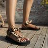 Mode 2024 Damenschuhe Marke Schnürsandalen Damen Mode Leopardenmuster Freizeitsandalen Damen Heißer Verkauf Schmetterlingsknoten Flache Sandalen