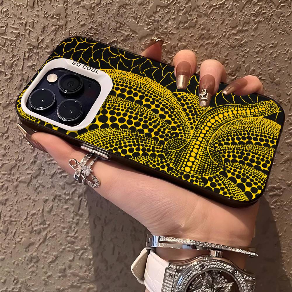 

Yayoi Kusama Pumpkin Flower Art For Iphone 15 14 13 Plus 17 16 12 11 Pro Max Matte Colored Silver Luxury Phone Cover iPhone 16 plus