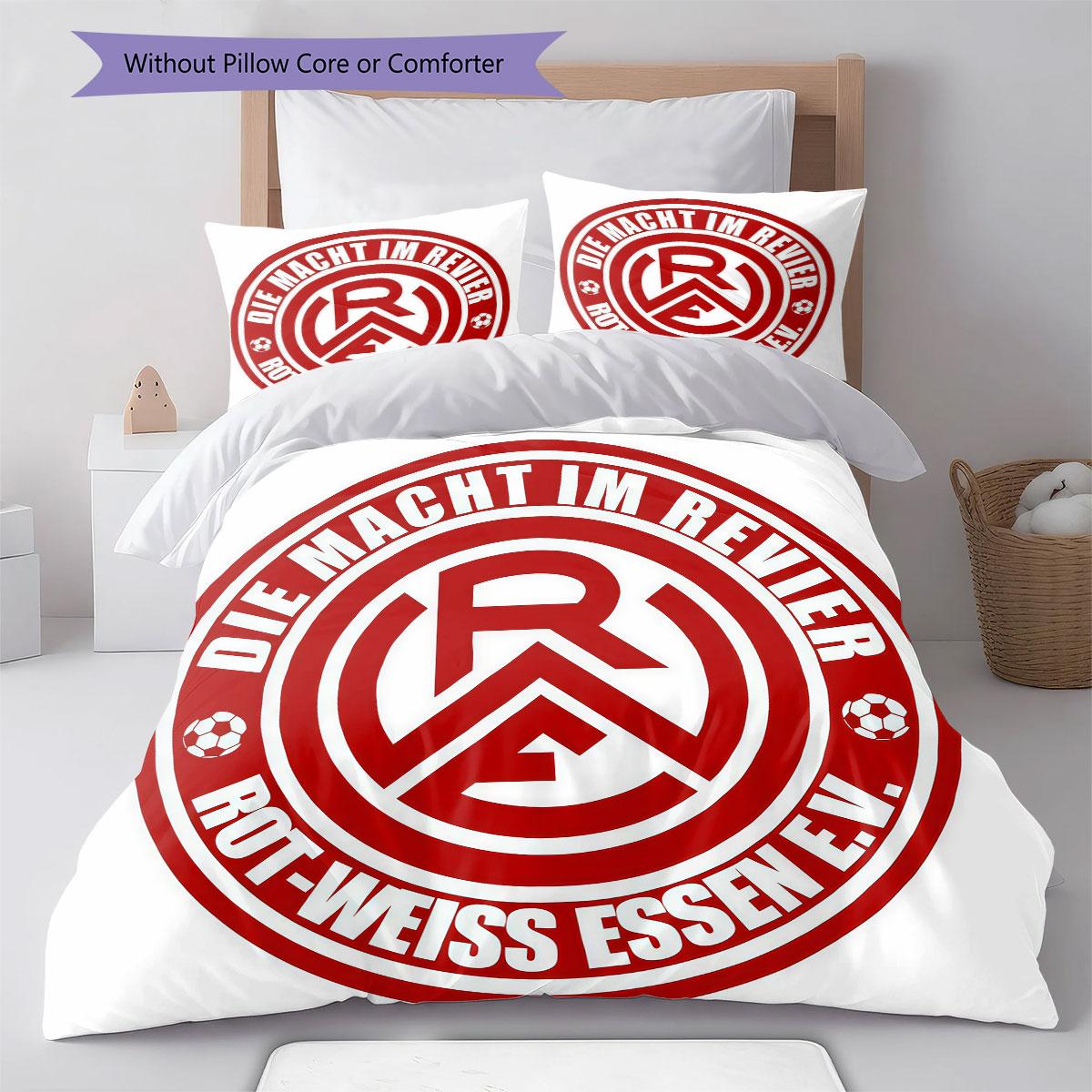 Rot‑Weiss Essen Bettwäsche Bettdecke Set Bettbezug Kissenbezug Heimdekoration Geburtstagsgeschenk (1 Bettbezug + 2 Kissenbezüge, ohne Füllung) 135x200cm