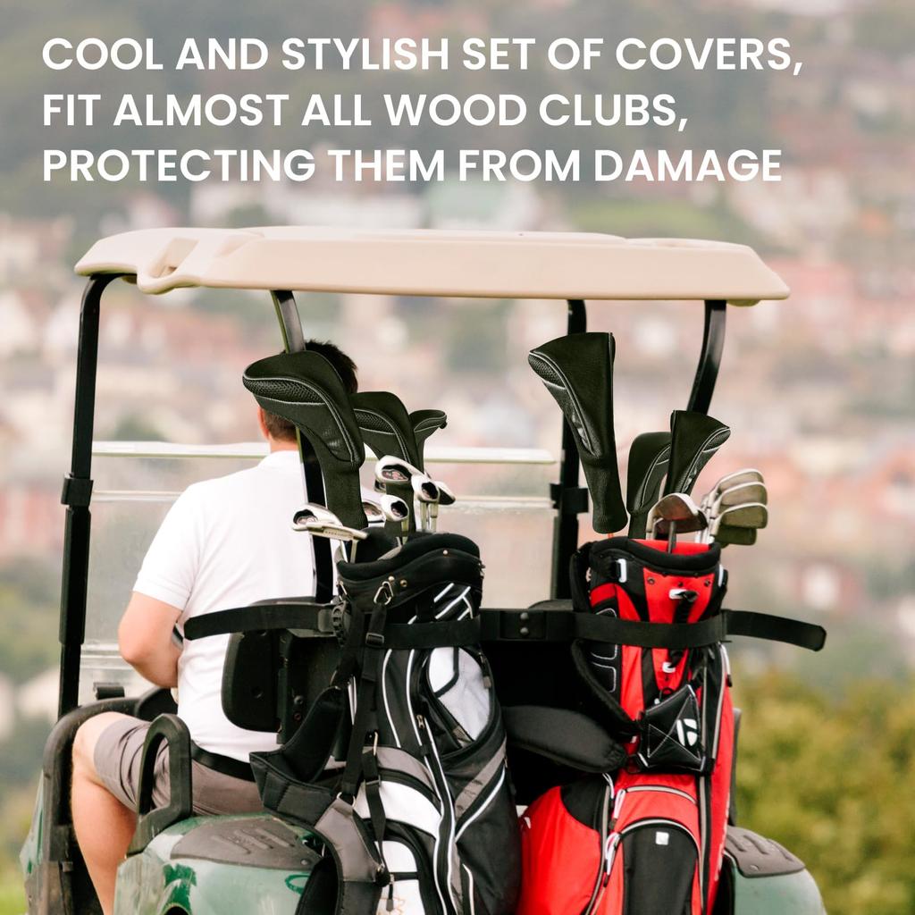 FINGER TEN Golf Club Head Covers Woods Driver Fairway Hybrid Value Pack Long Head Covers Interchangeable Accessories Ultimate Club Protection 3/5