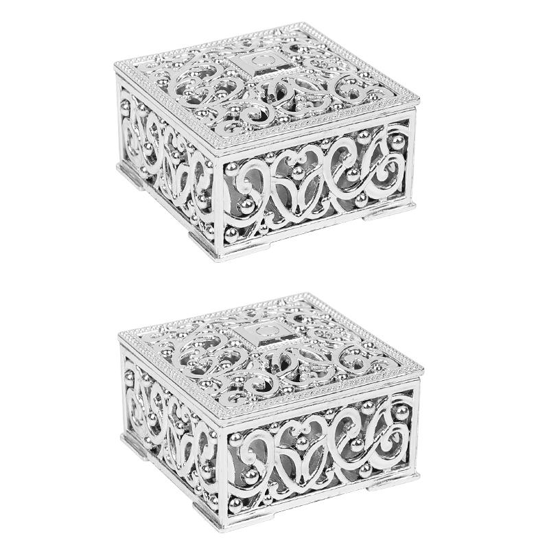 2pcs Mini Treasure Jewelry Storage Box Hollow Gold Foil Candy Gift Treat Boxes Wedding Birthday Party Favors Souvenir Home Decor