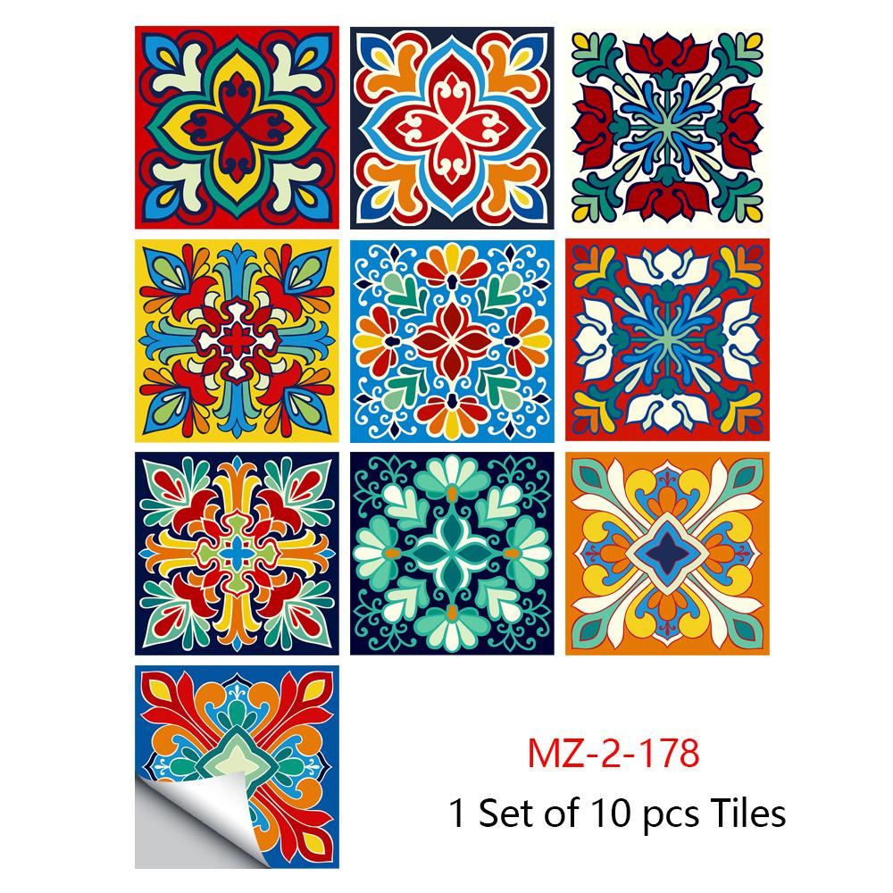 10pcs Mandala Crystal Hard Tiles Ceramic Wall Stickers Peel Stick Decals for Kitchen Wardrobe Home Decor Art Mural DIY