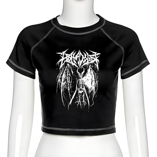 Women T-shirt Round Neck Short Sleeve Printing Cropped Tops Navel Exposed Tops Soft Breathable Tee Shirt