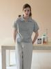 Elssibeui Stripe Polo Collar T-Shirt_Gray