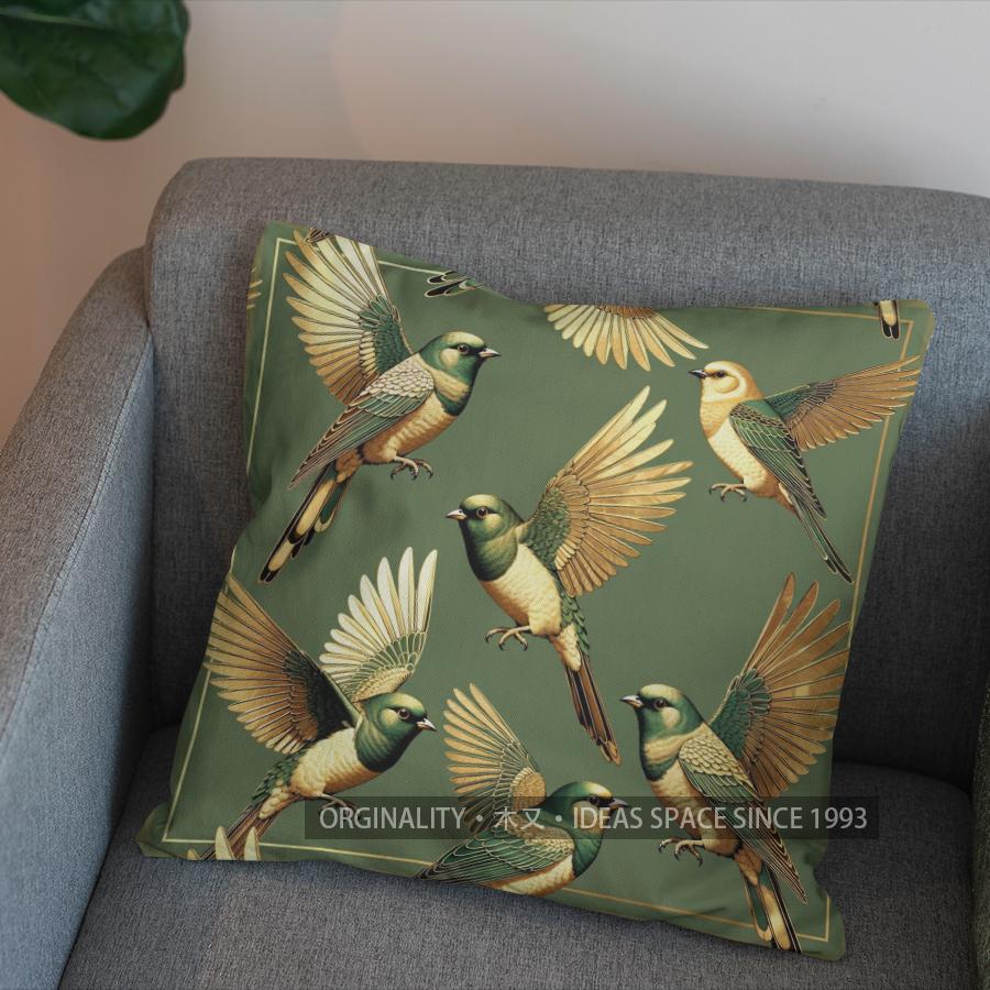 2D Exquisite Green Birds And Leaves Throw Pillow Pattern Cushion Cover Suitable For Sofa Bedroom Car Pillow Cover