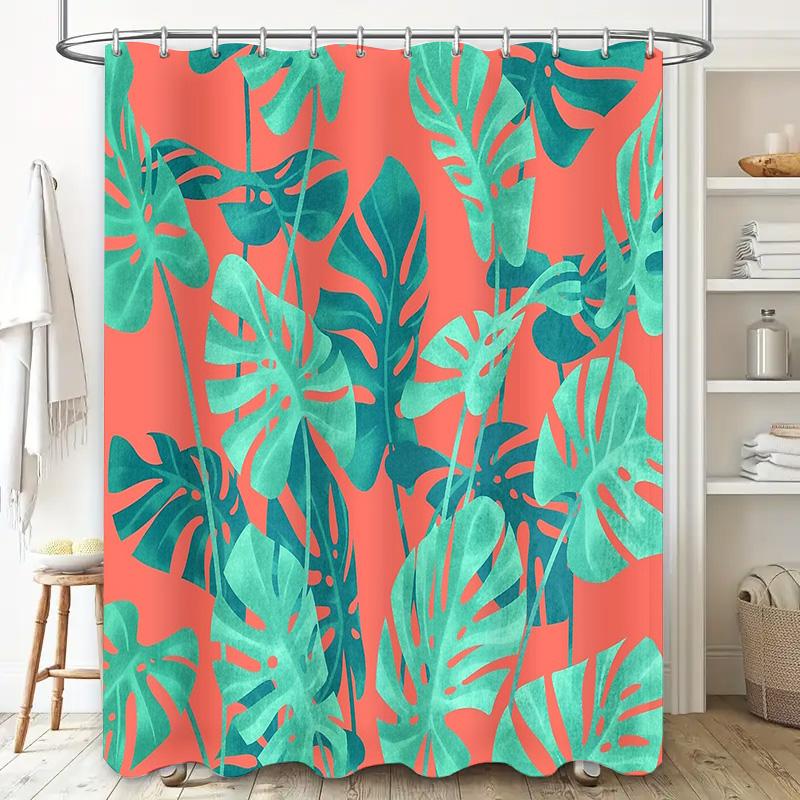 Tropical Rainforest Shower Curtain Botanical Leaf Pattern Nature Green Backdrop Bathroom Decor Waterproof Modern Farmhouse Style