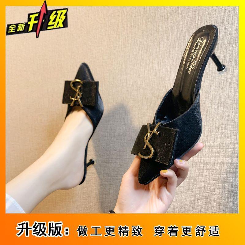 

Fashion outer wear high-heeled half-slippers 2025 summer new fairy bag head thin heel lazy cool slippers female summer outer wear 35