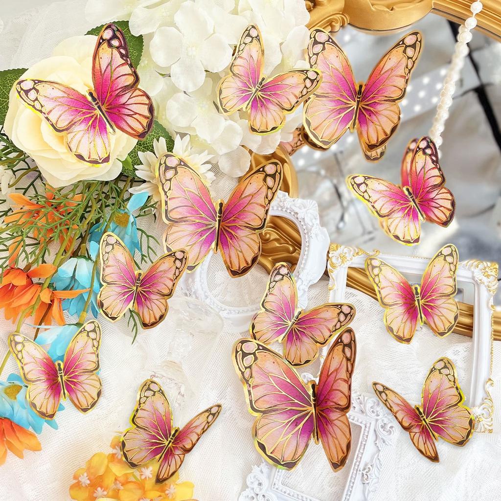 12 PCS 3D Butterfly Wall Decor Laser Butterfly Decorations for Birthday Party Cake Decorations Butterfly Wall Decor Stickers for Baby Shower Decals