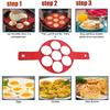 7-Cavity Silicone Pancake & Egg Ring Mold - Non-Stick Round Baking Tool  for  Breakfast  Sandwiches  and  Omelets  (Red)