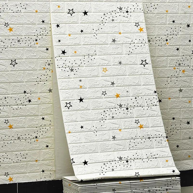 70cm*1/5/10m 3D Self-Adhesive Wallpaper Continuous Waterproof Brick Wall Stickers Living Room Bedroom Children's Room Home Decor