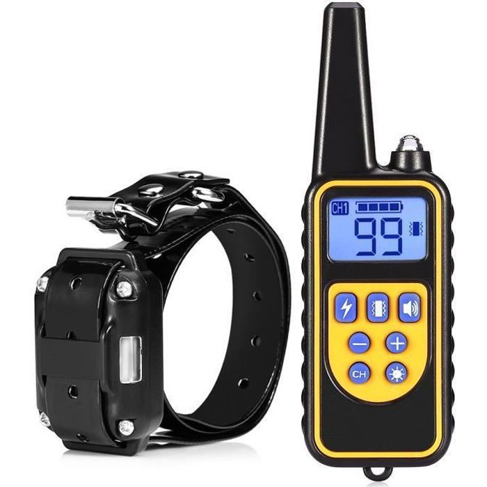 880m Choc Électrique Rechargeable Étanche Chien collier de Dressage avec écran LCD pour Tous les tailles des Chiens Noir et Jaune