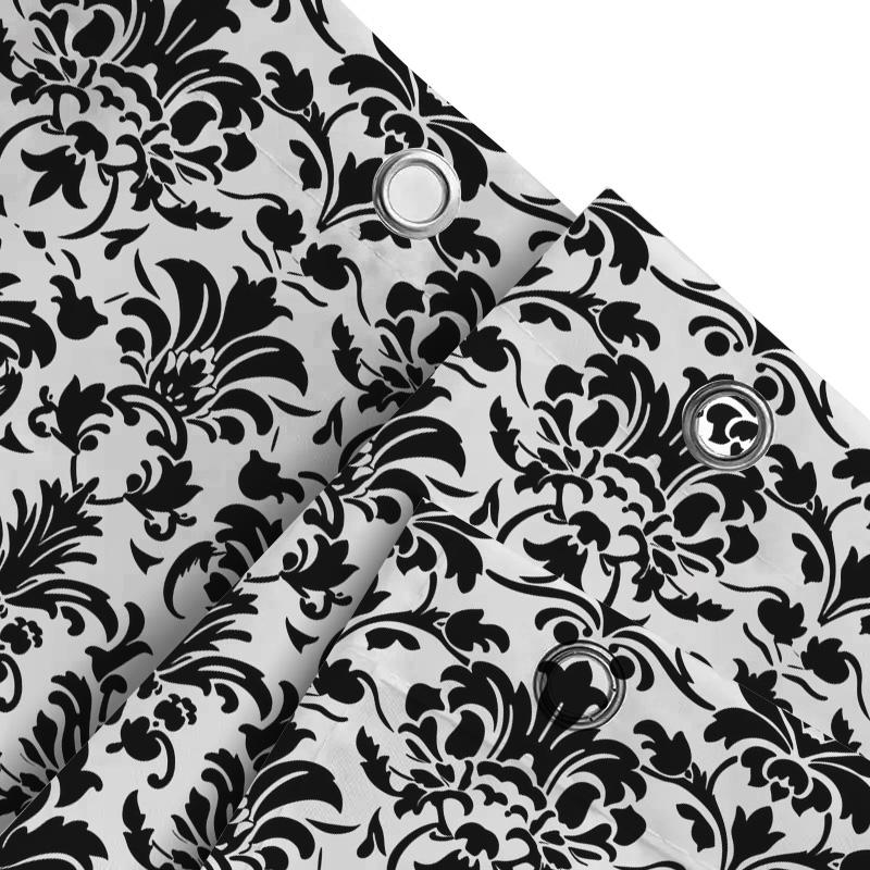 Klassisches Schwarz-Weiß-Damast-Duschvorhang-Set Für Badezimmer Dekorative Badewannenabdeckung Mit Stange (180X240 Cm)