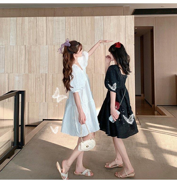 Sommer 2023 Französisches Süßes Puffärmel A-Linien Umstandskleid