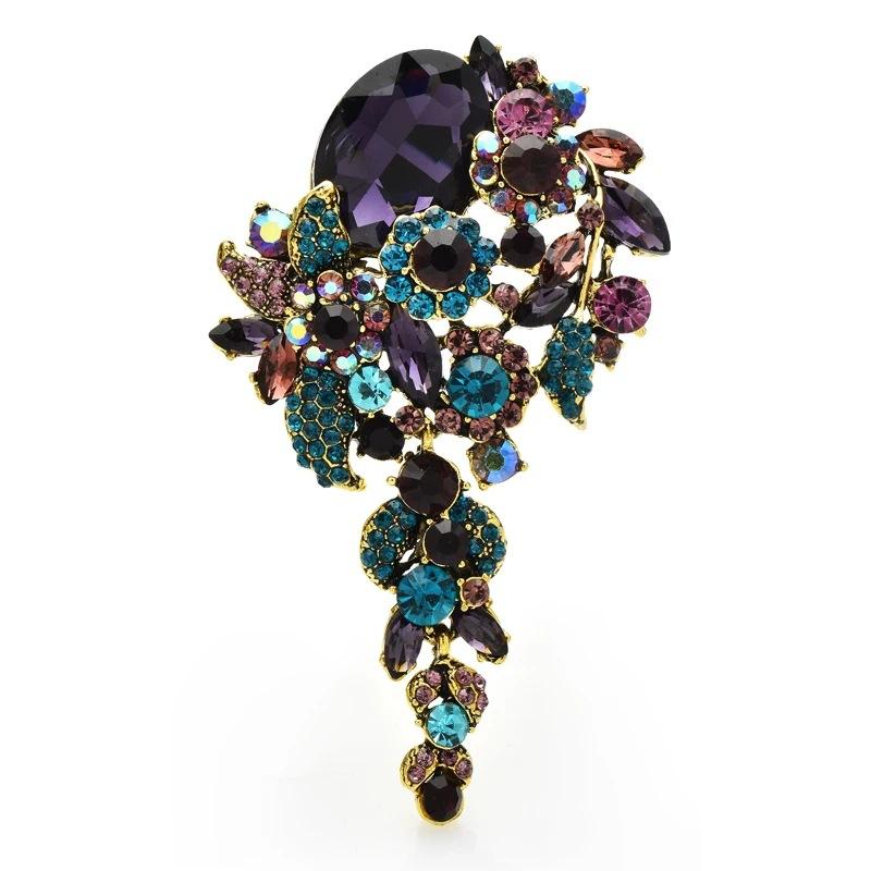 SKEDS Luxury Exquisite Women Girls Rhinestone Flower Pendant Brooches Badges Elegant Lady Gorgeous Crystal Pin Jewelry Gift