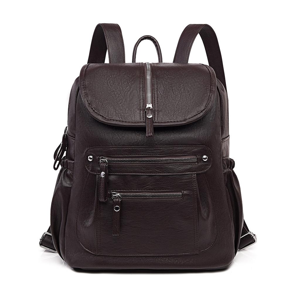 Schoolbag1011 Personality Simple European and American Soft Leather Backpack Women's Leisure Travel Bag Large Capacity Schoolbag