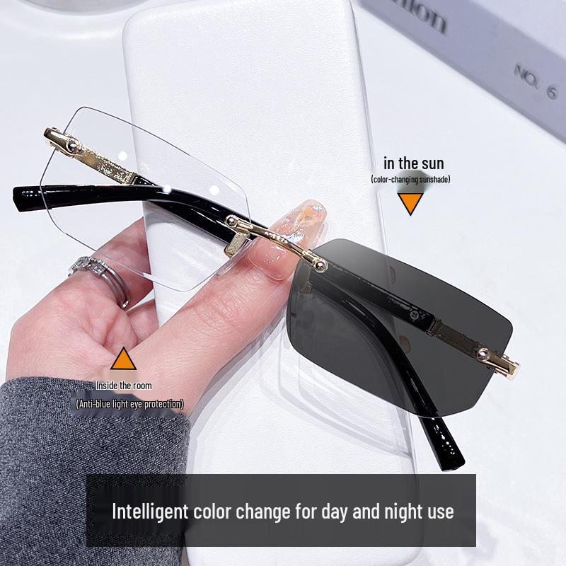 Color-Changing Fashion Sunglasses: Frameless, Anti-Blue Light, Small Square Frame