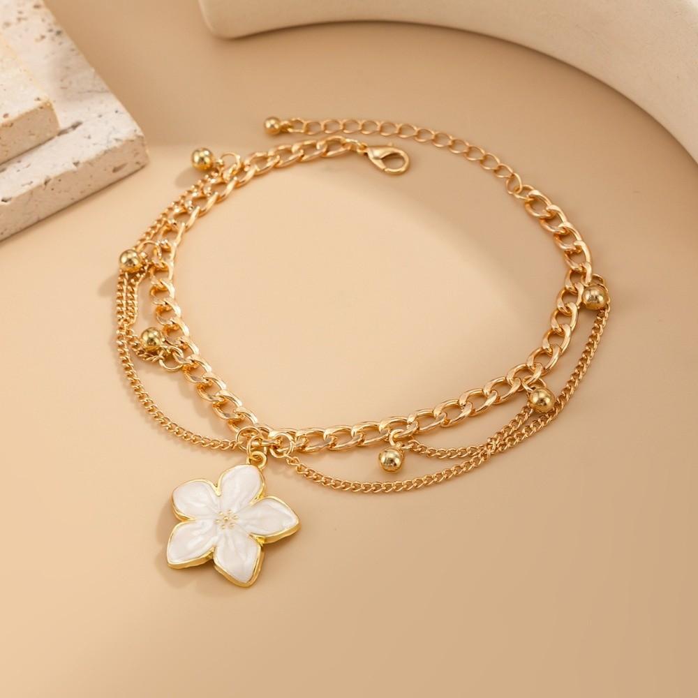 Gold Flower Pendant Anklet Adjustable Beach Jewelry Simple Oil-Dripped Foot Chain  Women