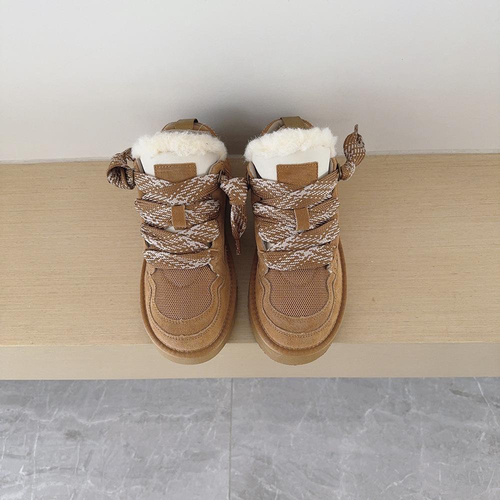 Lace-up low-top eva bottom cowhide wool