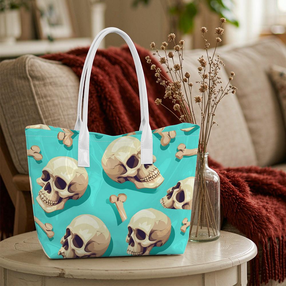 Stylish Skull Pattern Tote Bag Trendy Portable Daily Use Casual Shoulder Bag