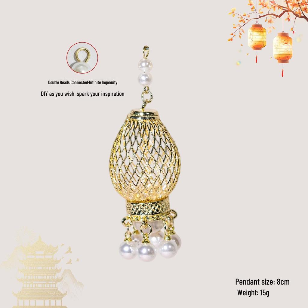 Luminous DIY Palace Lantern Fan Pendant Magnet Keychain Ornament - Ancient Style Accessory