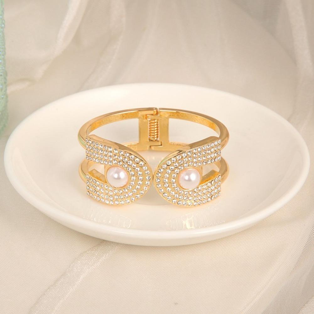 Metal Pearl Geometric Bracelet Jewelry Curtain Buckle Punk Wide Cuff Bangles  Girls