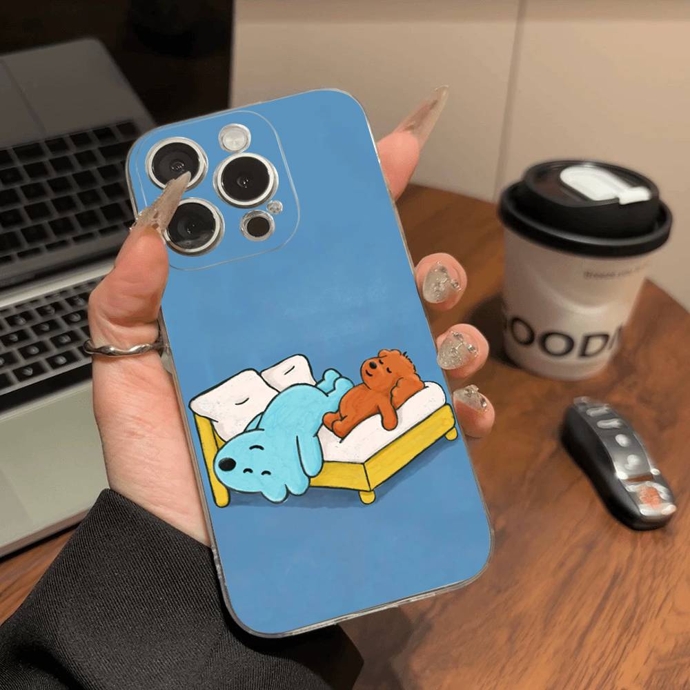 

Cartoon Blue Brown Dog Pink Border Phone Case For iPhone 17 16 14 11 12 13 15 Pro Max 14 Plus 17 Air Cover iPhone 14 pro