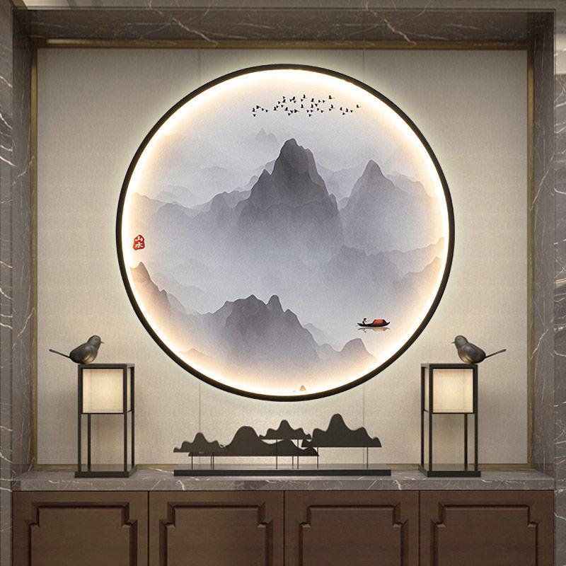 Chinese Style Wall Lamp Living Room Decoration with Light Crystal Porcelain Mural Home Decor Round Zen Free Wiring Porch Light