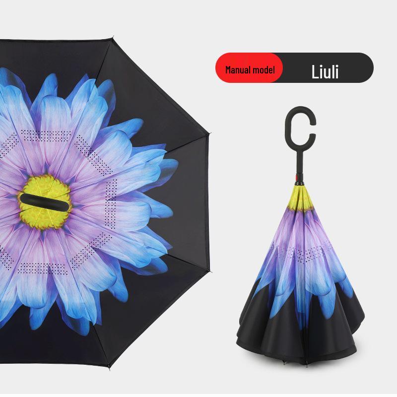 Double-Layer Reverse Umbrella with Standable Handle - Large, Durable, Sun & Rain Protection for Men & Women