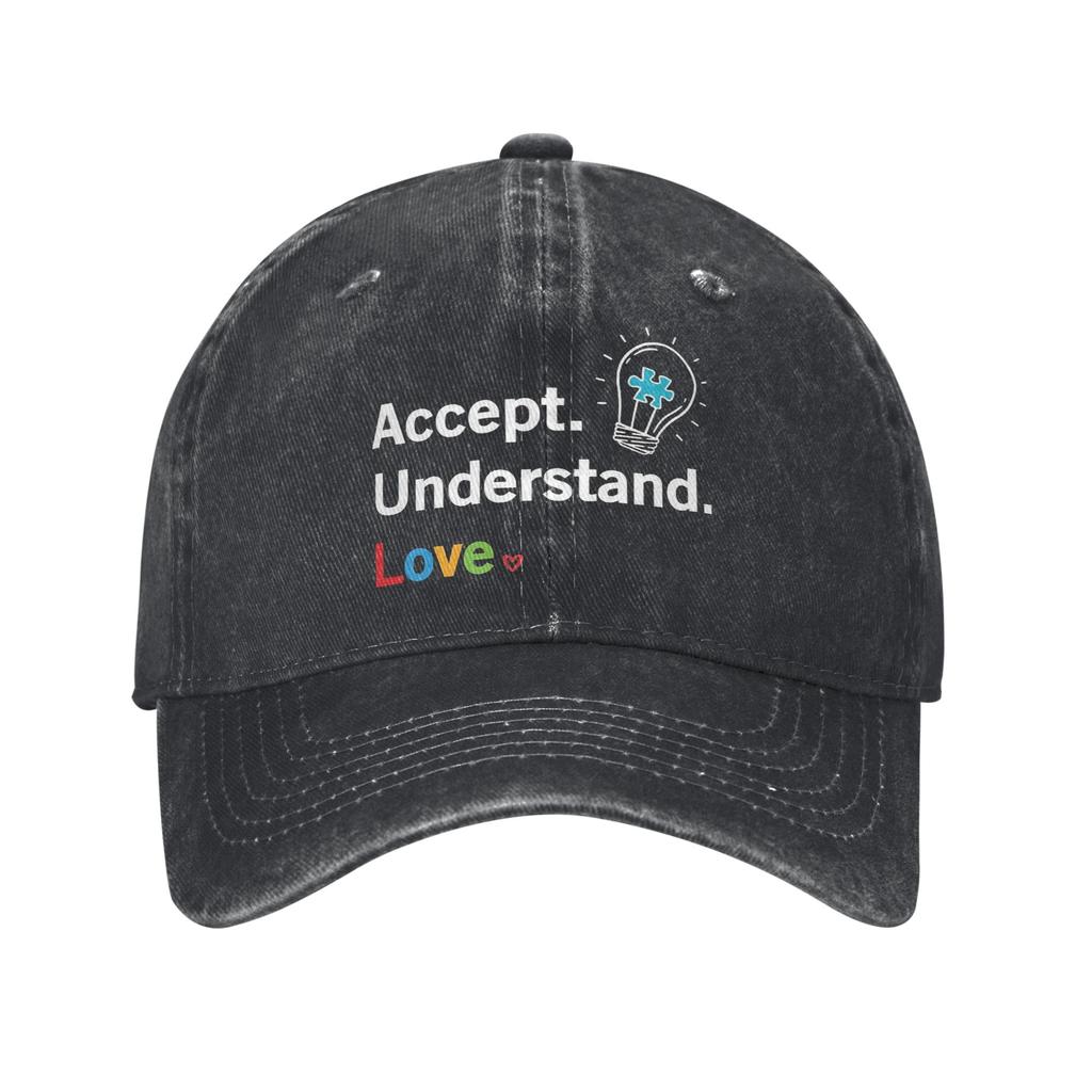 Unisex Autism Awareness Respect Love Support Print Hat Vintage Distressed Denim Washed Baseball Cap Adjustable