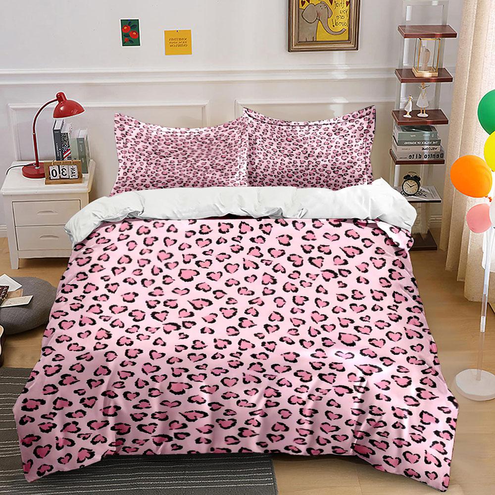 "Pink Leopard Print Decor Set" Soft Skin-Friendly Bedding Set Includes 1 Duvet Cover And 2 Pillowcase Gift