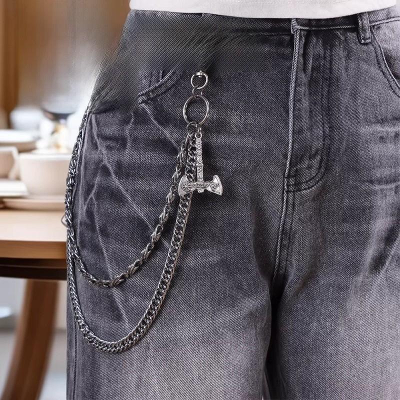 Hip Hop Metal Waist Chain For Men With Dual Layer Skull And Cross Pendant Youth Accessories
