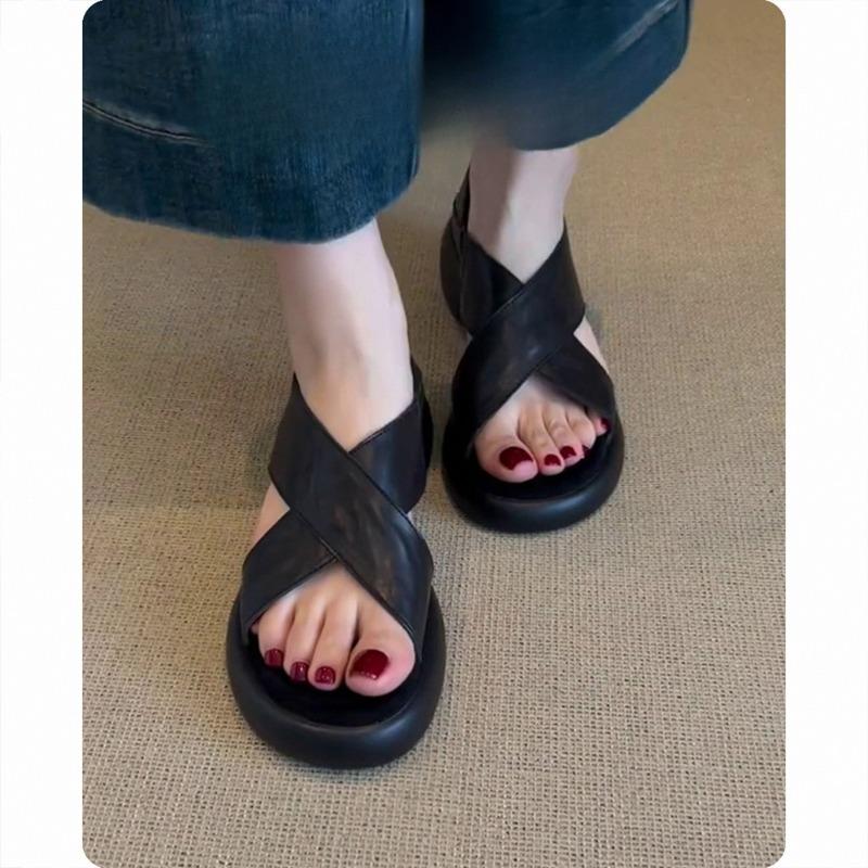 Cross-strap Thick-soled Sandals for Women Retro Casual and Versatile Soft-soled Shoes