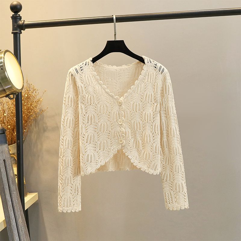 

Вырез, длинные рукава, весна и осень, тонкий верх, сочетание, вязаный кардиган Apricot -920 M